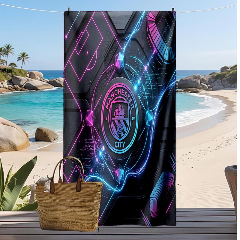 Asciugamano da Spiaggia Stampato Manchester City Asciugamano Morbido ad Asciugatura Rapida Coperta da Spiaggia Rettangolare Grande Portatile per Viaggio Piscina