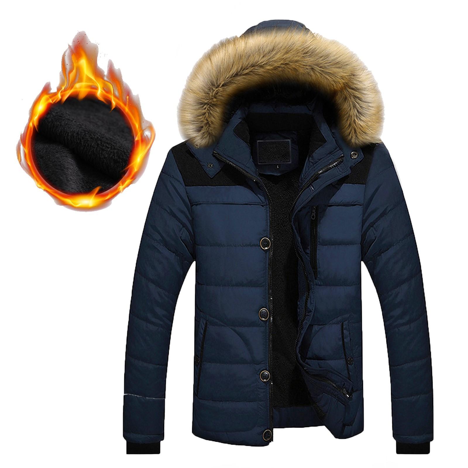 

Мужская уличная теплая зимняя толстая куртка с капюшоном и карманом на молнии XXXXL синий