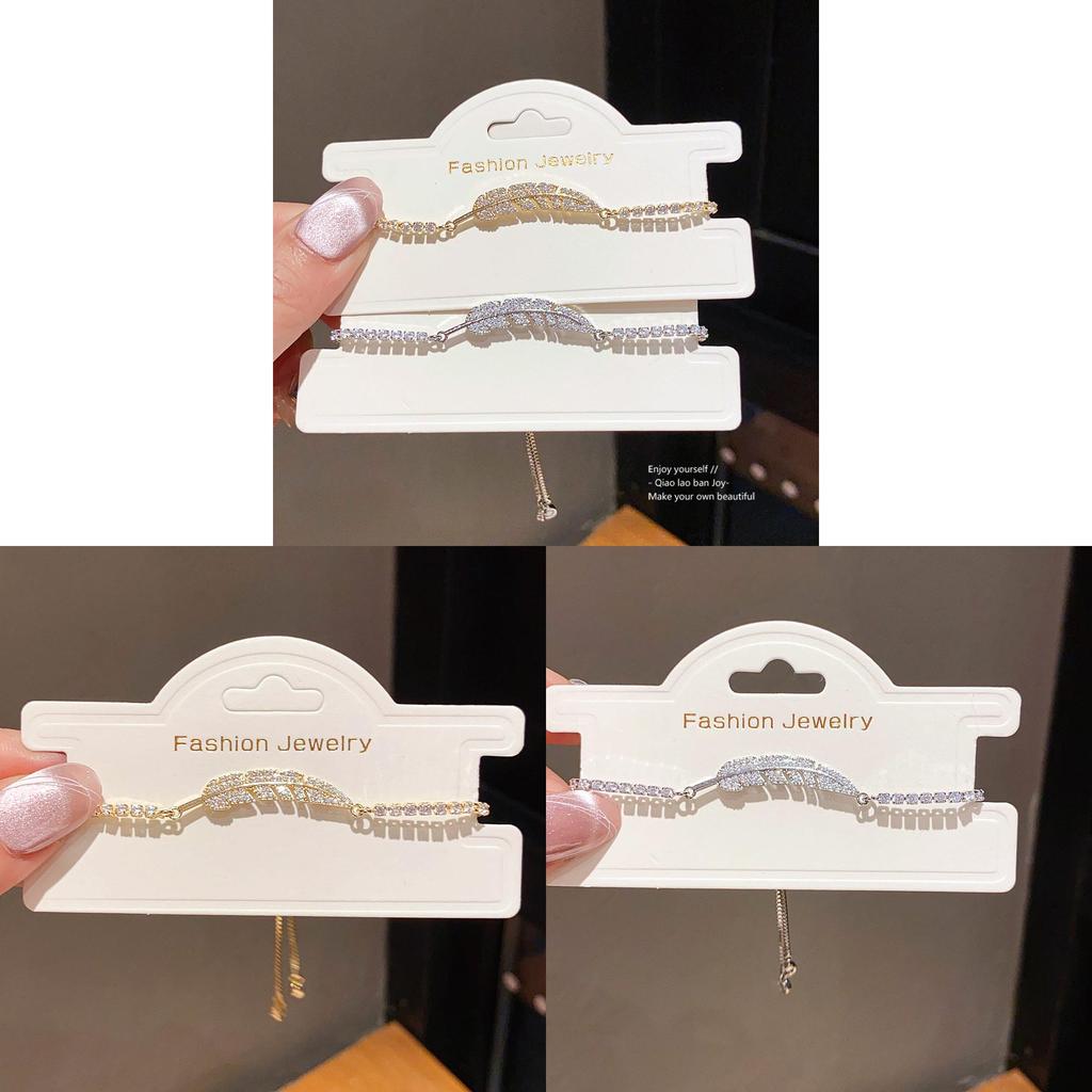 Zircon Feather Charm Hand Chain With Adjustable Fit For Casual Office Wear