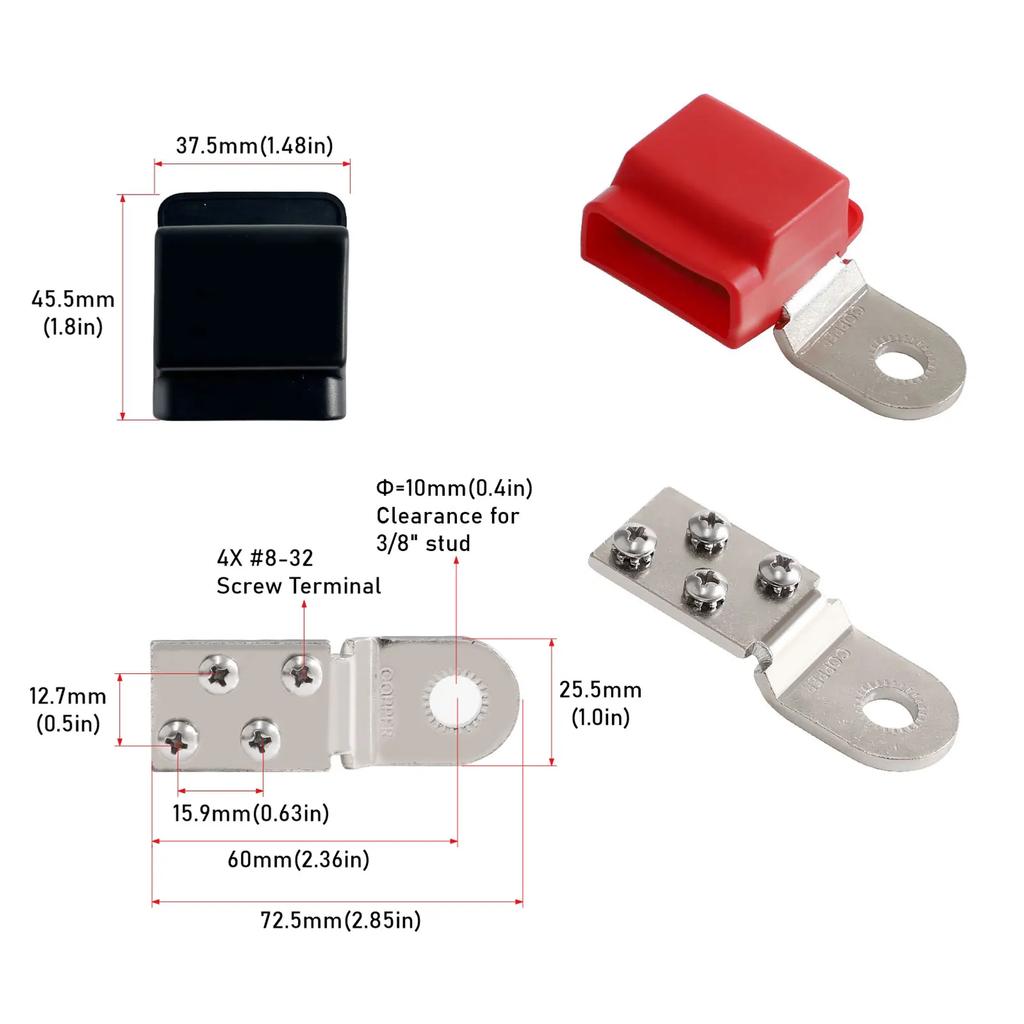 32V 100A 4x10-24" Battery Terminal Mount Tin-plated Copper 2340 Bus Bars with Stainless Screws for Marine Car Boat RV Vehicles