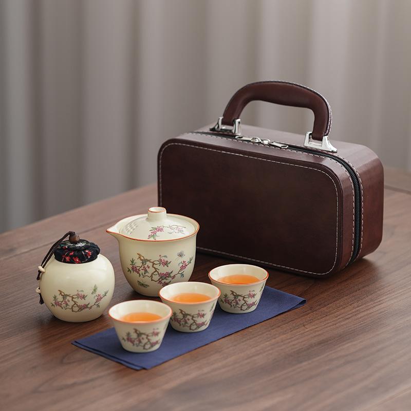 New Chinese-style Small Fresh Wisteria Flower Guochao Ceramic Business Travel Tea Set Portable Hand-held Pot