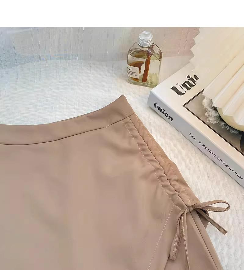 Spring 2024 Women's High-Waist Slim A-Line Pleated Drawstring Skirt
