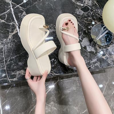 Set of Toe Platform Sandals Women's 2025 Summer New Outer Wear French Flip-flops Muffin Bottom Roman Cool Slippers