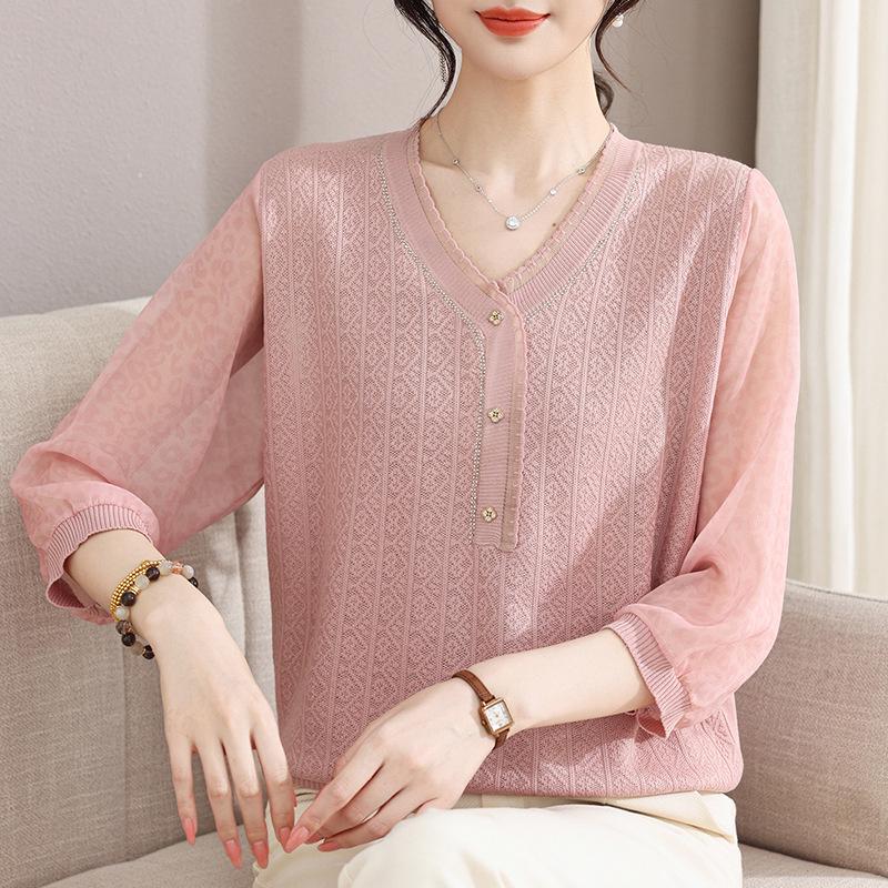 

Stylish Spring Knitwear: Elegant Mesh Sleeve T-Shirt for Middle-aged & Elderly Women 2026 2XL (120-140 lbs)