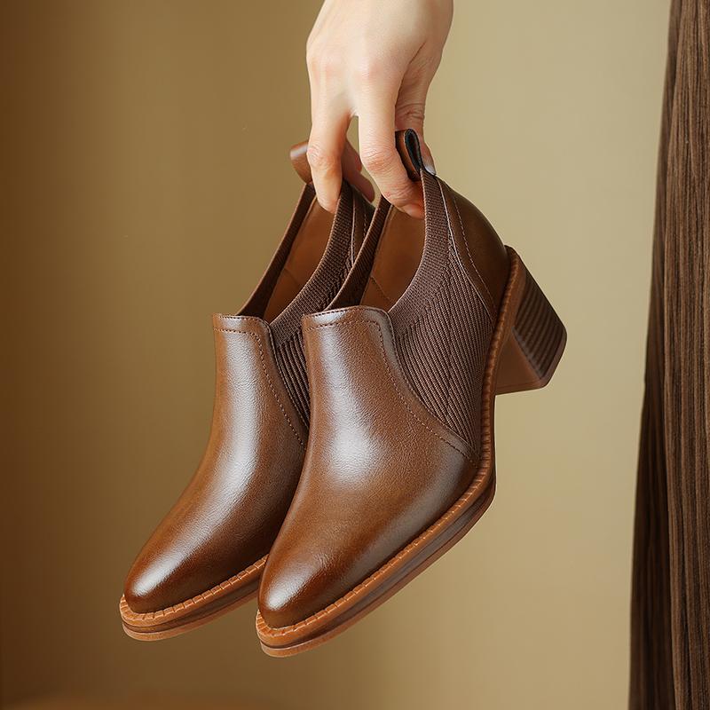 Dámské lodičky z pravé kůže, silné podpatky, čtvercová špička, jaro/léto 2024, pracovní obuv pro úřednice, dámské základní lodičky, podpatky, ženy