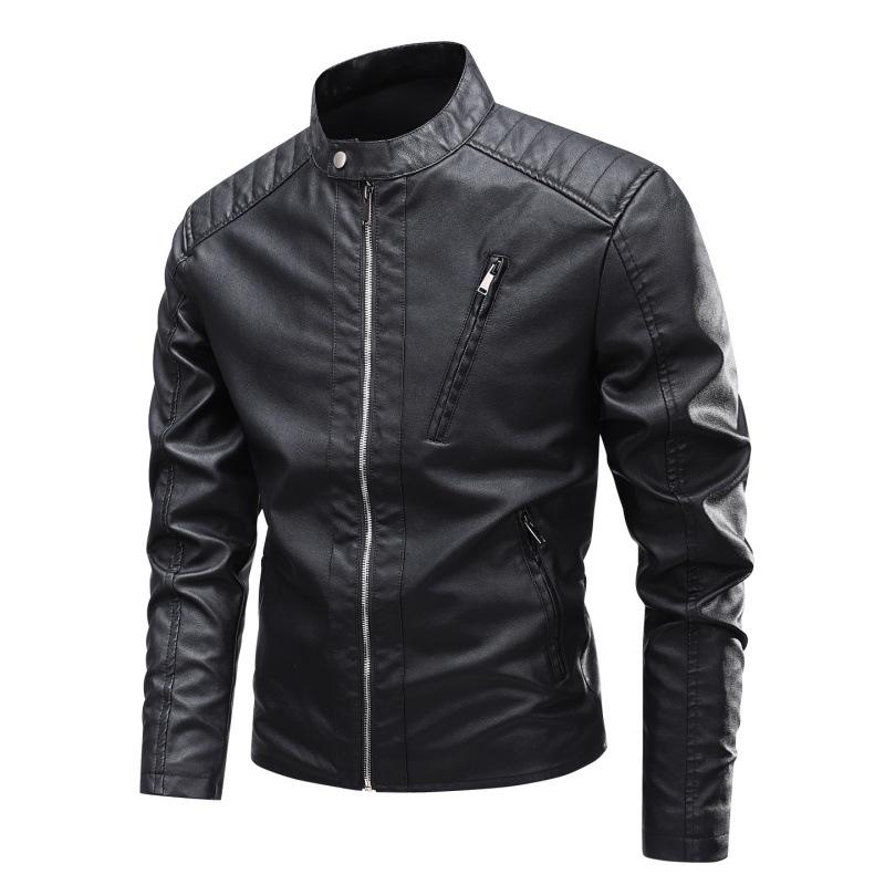 Zipper Street Motorcycle Suit Spring and Autumn Men's PU Leather Clothes Stand Collar Jacket Slim Leather Jacket