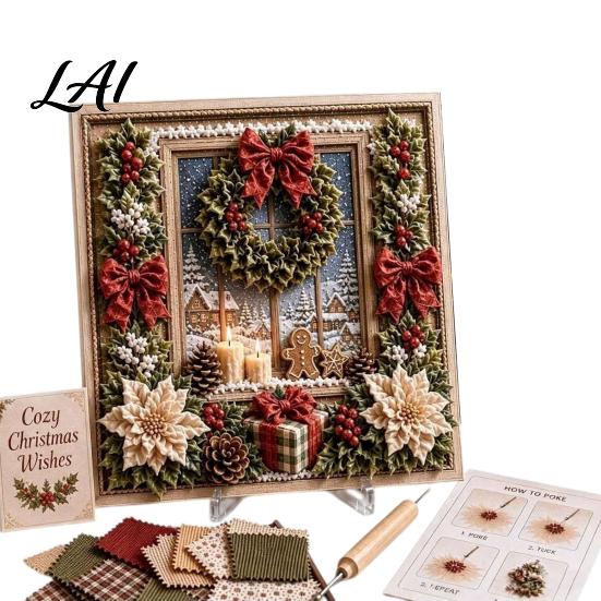 Handmade Poke Art Kit 3D Christmas Fabric Kit DIY Punch Needle Embroidery Set Painting Set Holiday No-Sew Crafts Projects for Adults and Beginner
