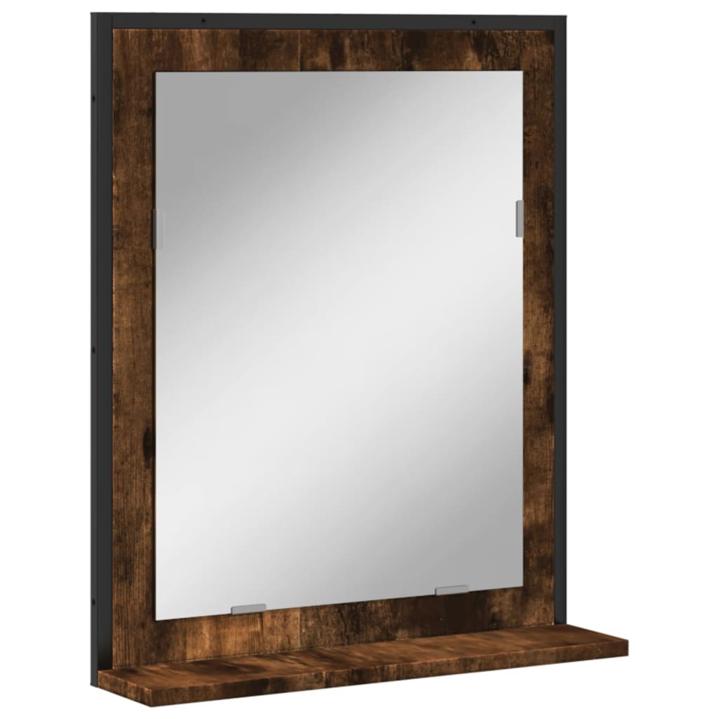 Badezimmerspiegel Mit Regal, Wandspiegel Für Das Badezimmer, Duschspiegel, Rauch-Eiche 50x12x60 Cm Holzwerkstoff