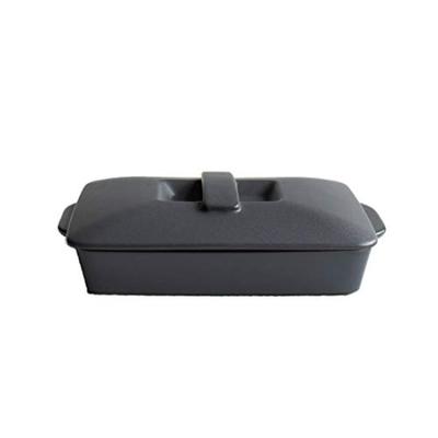 LOLO Thechef Bake Dish Bake Pan Porcelain Made In Japan Heat Resistant Direct Flame Flat Dark Gray (S + Lid)