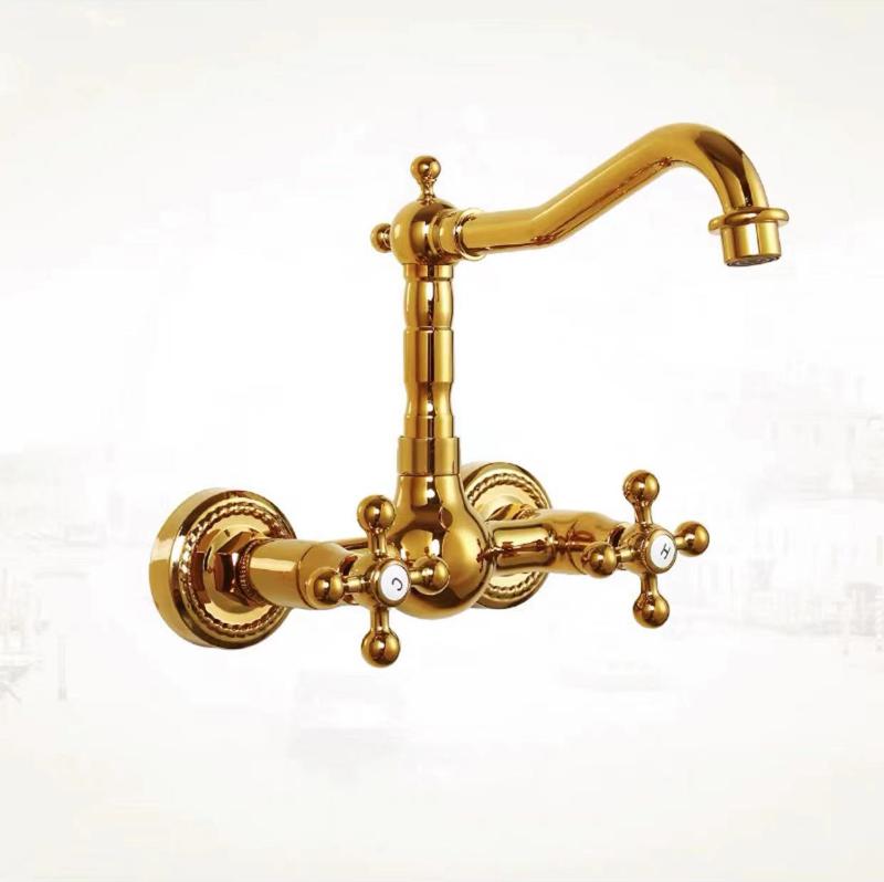 Antique Wall Mounted Basin Faucets Bathroom Black Dual Handles Bathtub Faucet Hot Cold Water Mixer Tap Torneira Do Banheiro Gold