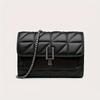 Elegant Black Quilted Crossbody Bag for Women | PVC Material with Stitching | Adjustable Chain Strap | Turn-Lock Closure