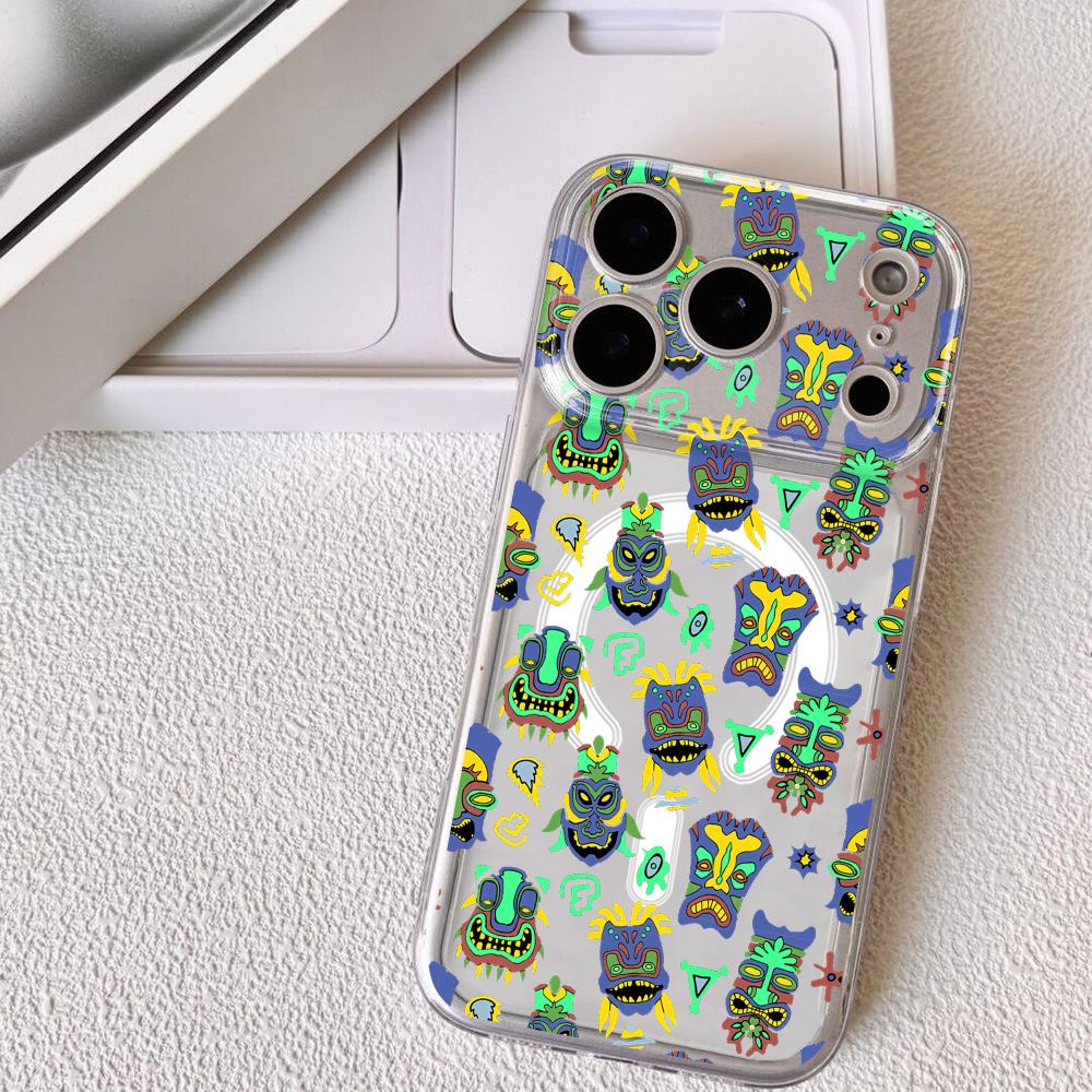 

Cool Tiki Phone Case For iPhone 17 16 15 14 13 12 Pro Max Plus With Magnetic Crystal Clear Case Wireless Charge iPhone 15 Pro Max