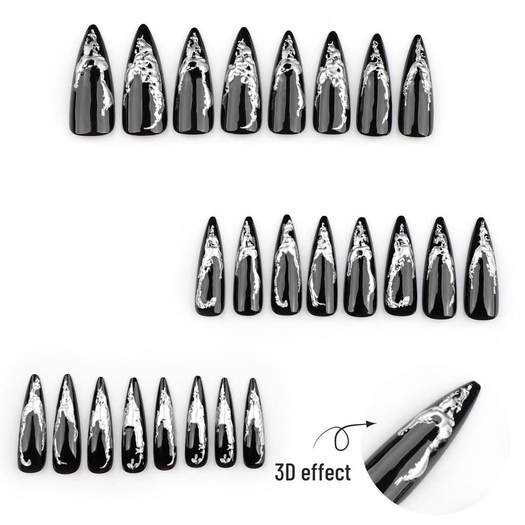 European & American Hot Selling Long Spicy Silver Pointed Wearable False Nails