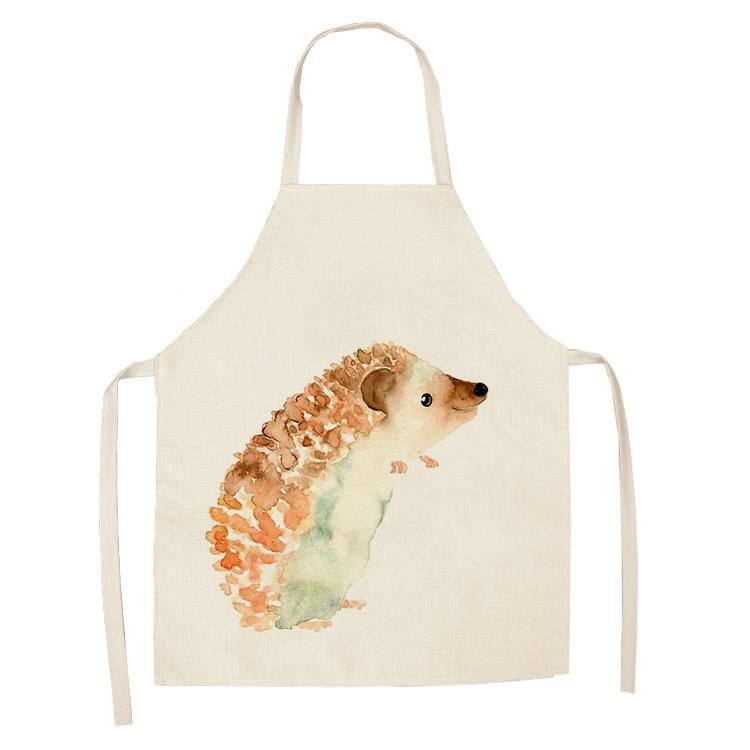 Fartuch kuchenny z nadrukiem jeża, bez rękawów, bawełniany i lniany, dla mężczyzn i kobiet, narzędzia do czyszczenia gospodarstwa domowego