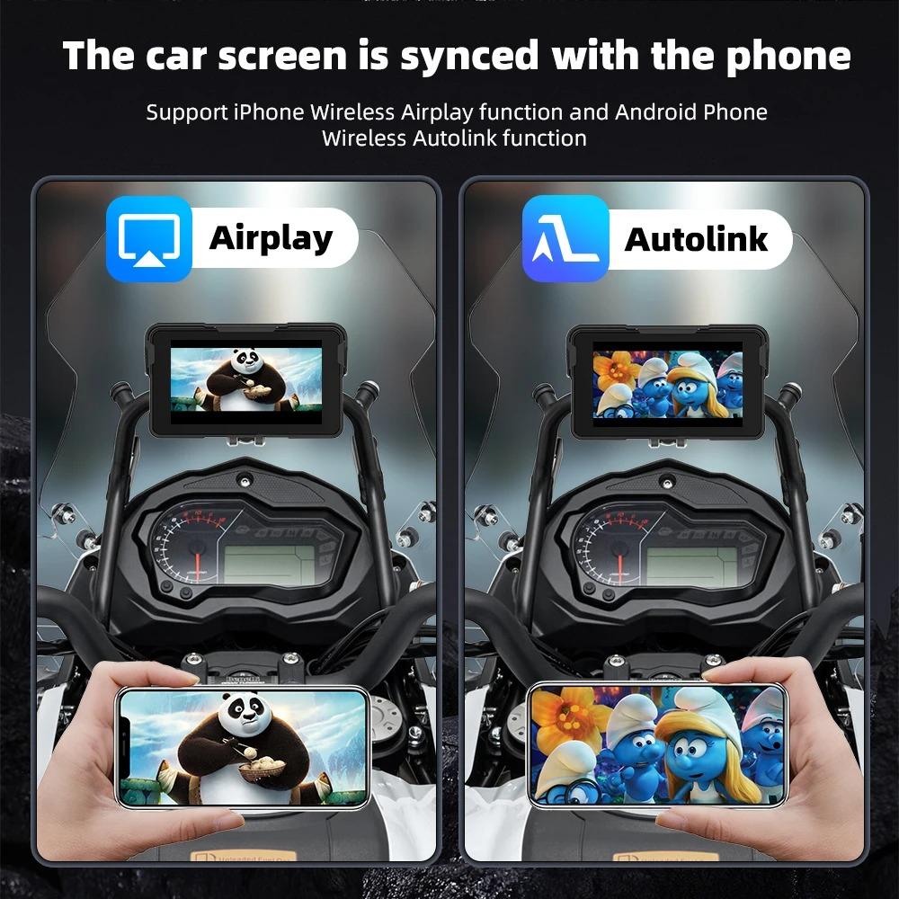 5 Inch Motorcycle DVR GPS Navigation Display Screen Portable Digital Dashboard Moto Wireless CarPlay & Android Auto Smart Box for Motorbike