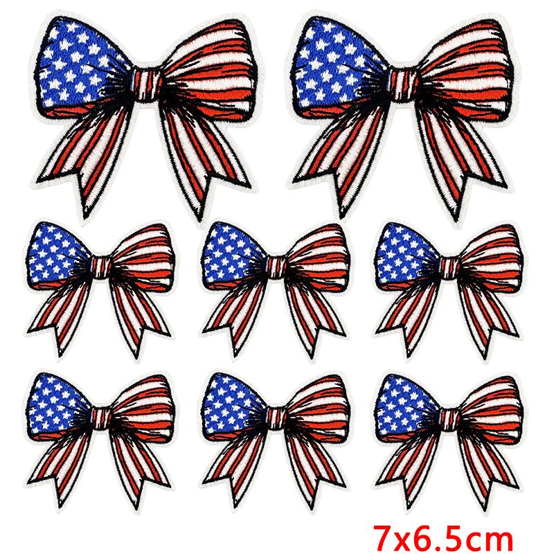 10pcs Wholesale Cartoon Full Embroidered Star Bow Iron On Patches For Clothing Diy American Flag Elements Cartoon Sew Applique 