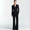 Classic Black Women Suit and Flared Pants Two-Piece set,Luxury Minimalist Commuter Style Fashion Workplace Attire Woman Jacket