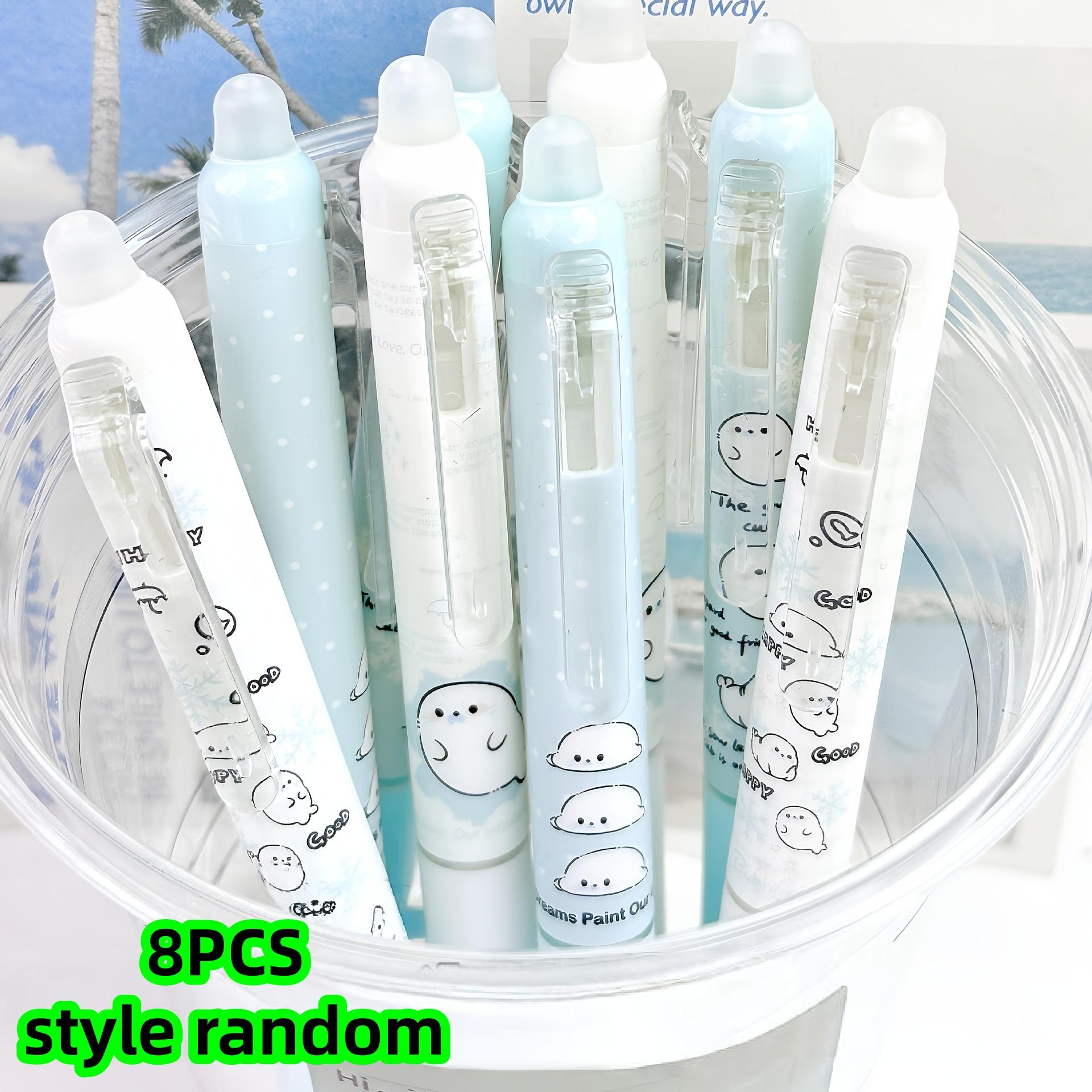 

8-Pack of Black Gel Pens with Random Designs, Featuring a Cute Seal Shape, High Aesthetic Appeal, Retractable and Erasable, Suitable for Eleme