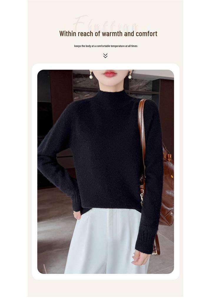 Autumn/Winter Women's Double-Ply Thick Wool Half-High Collar Raglan Sleeve Sweater 