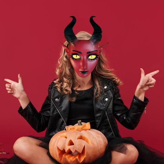 Sheep Horn Demon Halloween Face Guard Terrifying Human Face Guard Scary Prop Parties Haunted House Scares Animal Face Guard