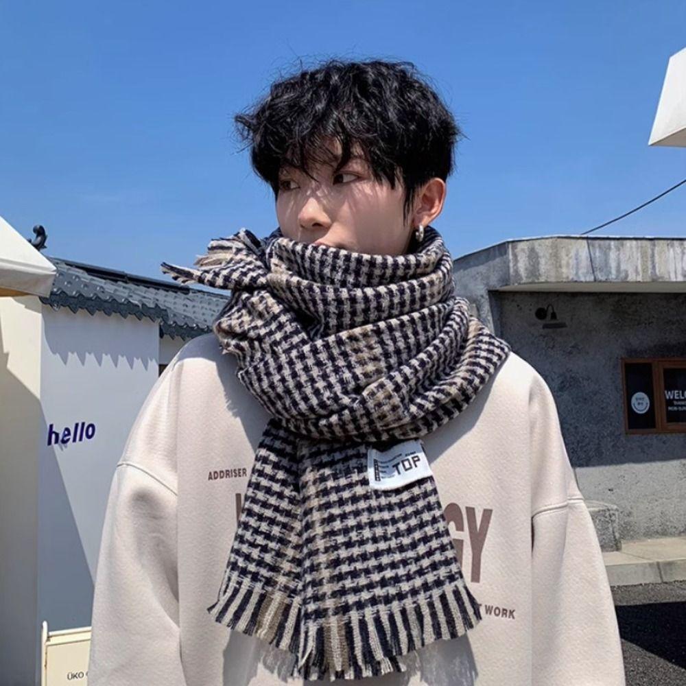 Thicken Winter Plaid Scarf Casual Checkered Scarf Fashion Men's Plaid Scarf  Males