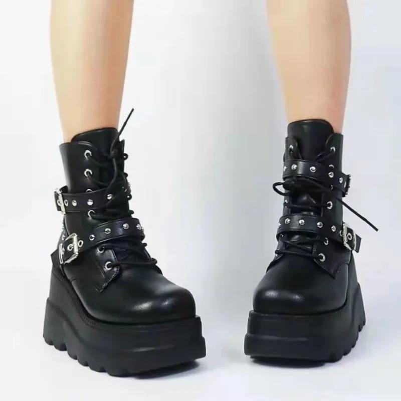 Fashion Women Boots 2025 New Ankle Boots Women Platform Wedges High Heels Short Boots New Fashion Designer Zip Cosplay Shoes for Women