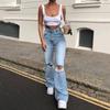 Baggy Ripped Jeans for Teen Girls Women High Waisted Wide Leg Straight Denim Streetwear Fashion Hole Pant