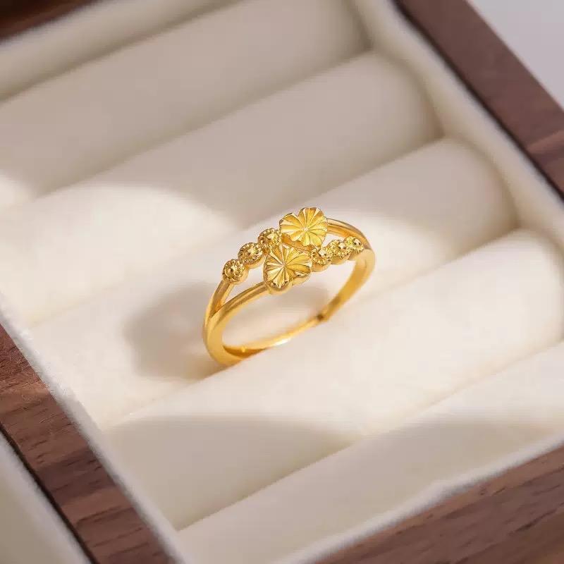 24K Gold Color Branch Leaf Rings For Women Adjustable Open Ring Non Tarnish Wedding Band Trendy Jewelry Accessories Gifts