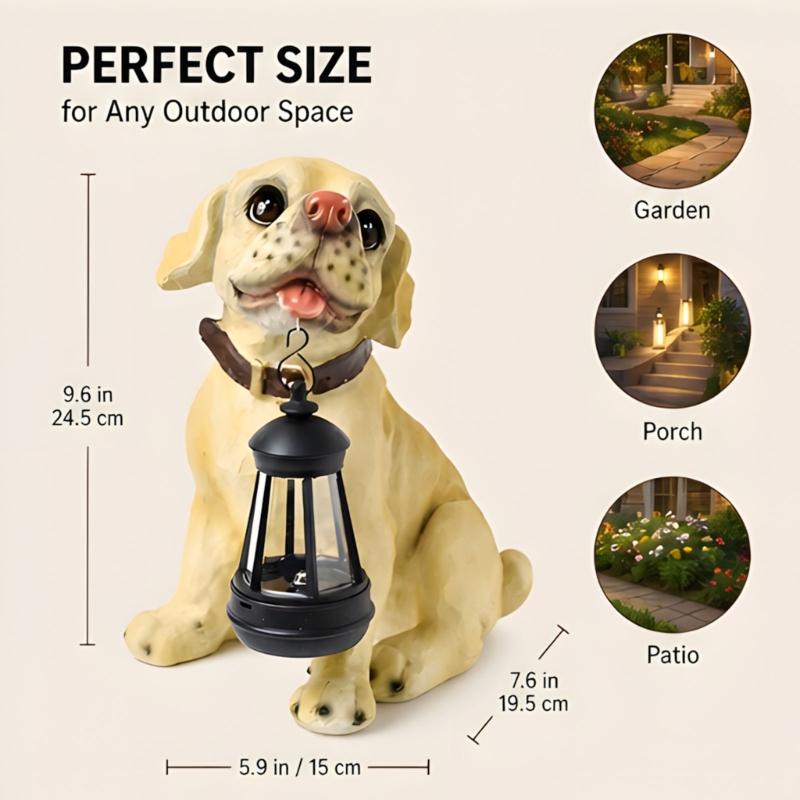 Porch Dog Statue with Hanging Light Garden Figure for Lawn Edge, Flower Row and Entry Display
