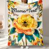Custom Name Floral Fleece Blanket, Suitable for Sofa, Bed, Birthdays, Children, Friends, Gifts