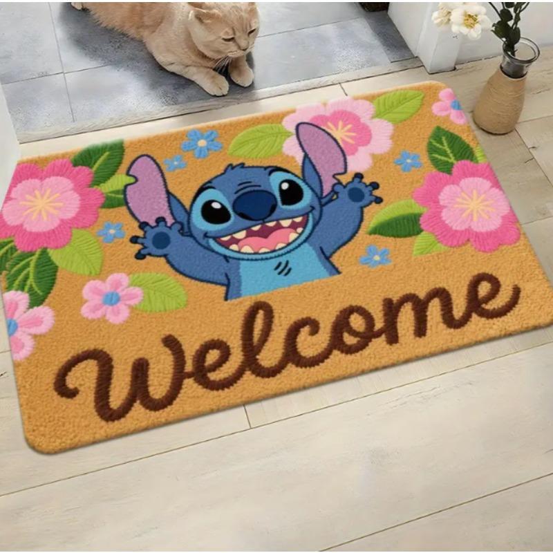 1pc Stitch The Movie Welcome Doormat Non-Slip Vibrant Floral Design Machine Washable Easy Clean Home Decoration Children Carpet