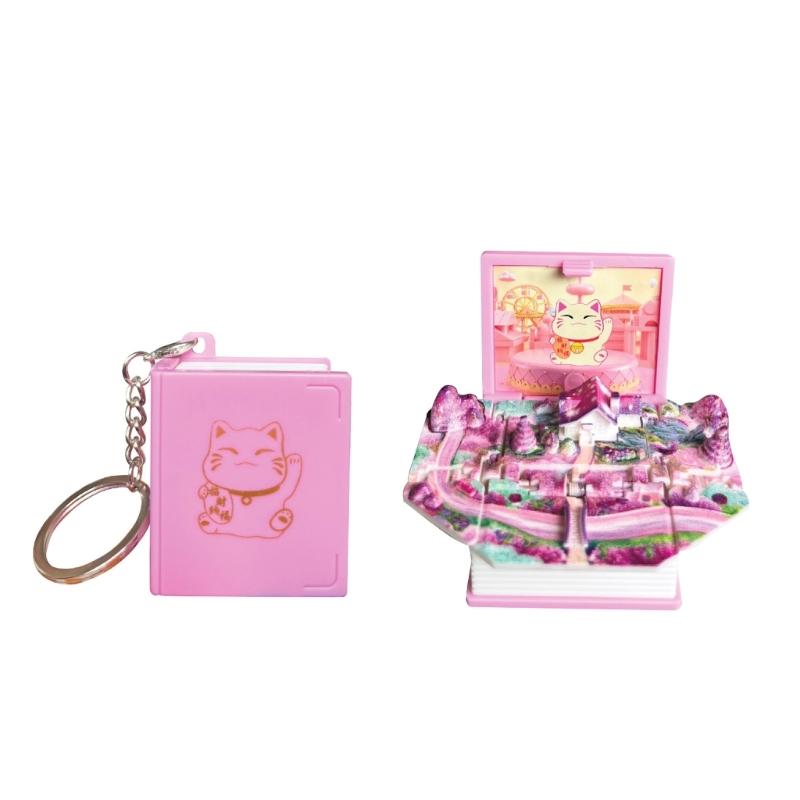 2026 new 3D Folding Book Keychain Fold Book Popup Dinosaur cat World Keyring For Kid Children Toy Dinosaur Party Gift