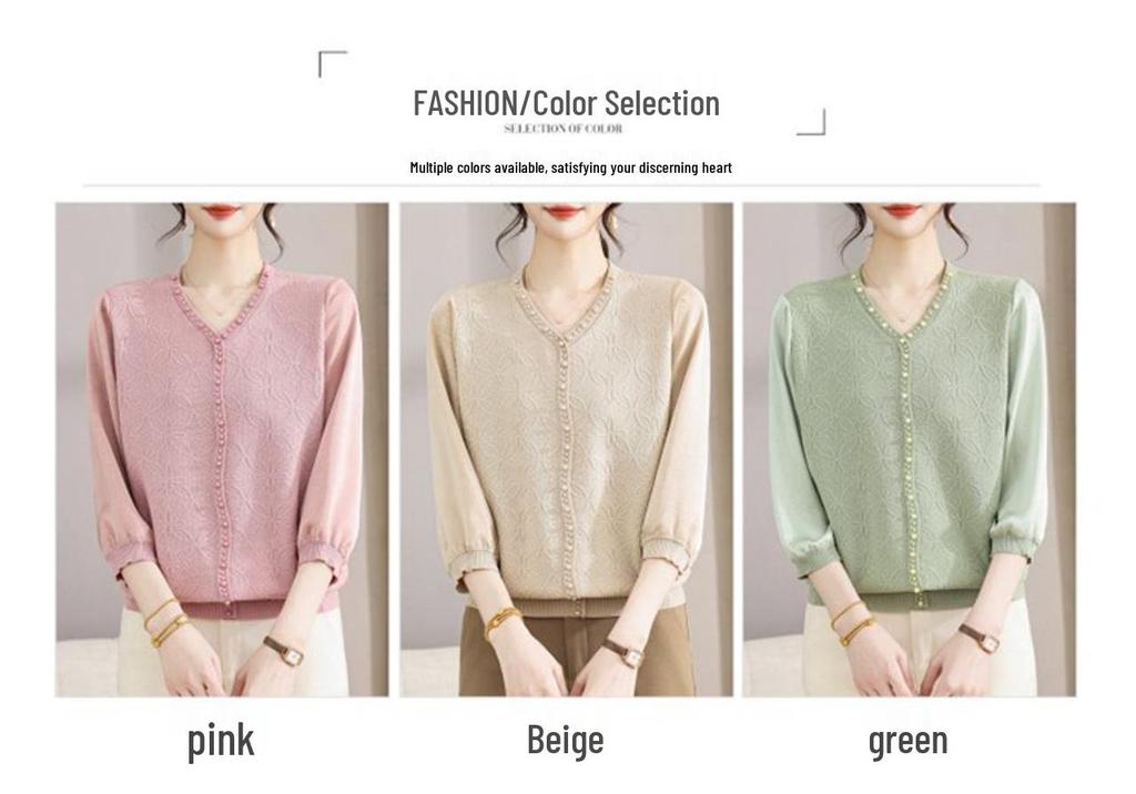 Women's V-neck Knitwear Pullover - Fashionable Casual Comfort for Spring & Autumn