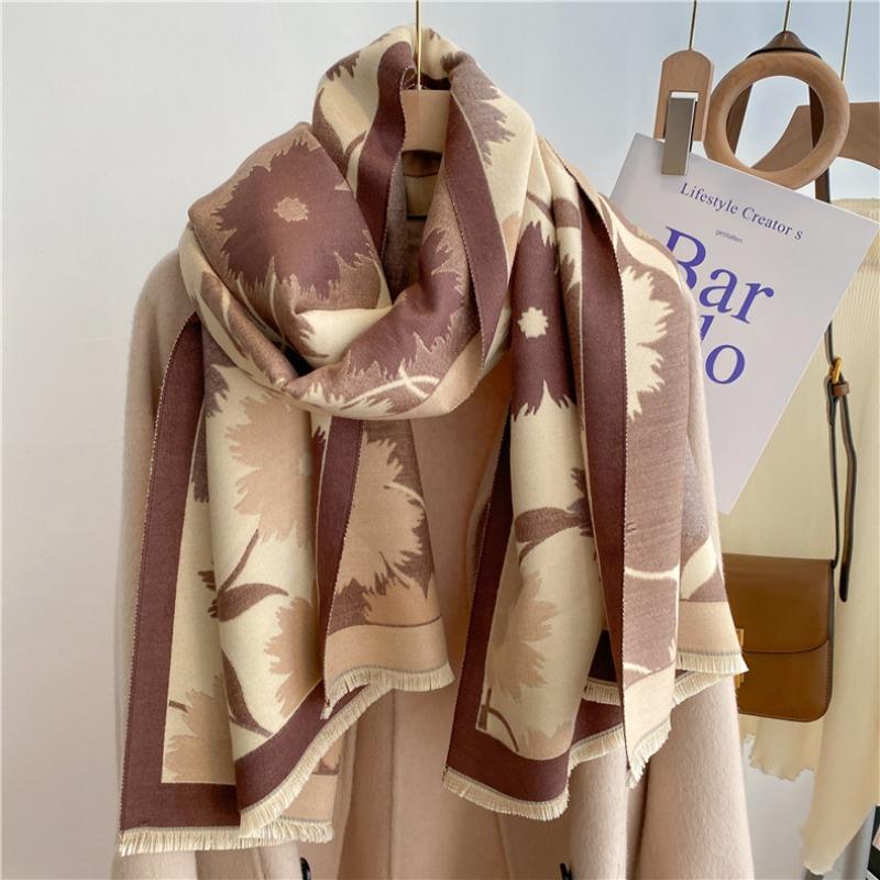New literary and artistic thickened imitation cashmere winter scarf men's and women's double-sided sunflower shawl personalized scarf shmre