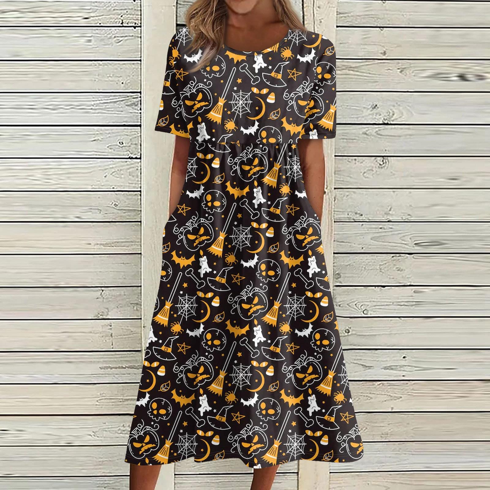 

Летнее платье для женщин, повседневное пляжное свободное платье с короткими рукавами и принтом XL жёлтый