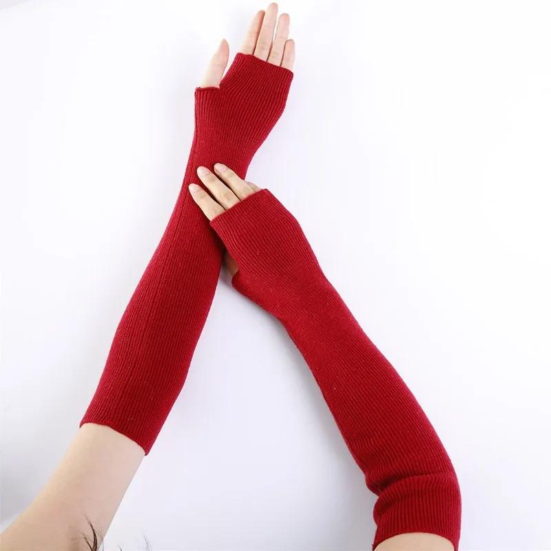 Botvotee 35% Cashmere Arm Warmers Soft Accessories Sleeves for Women Arm Guard Winter Knit Warm Half Finger Fashion Pink Gloves