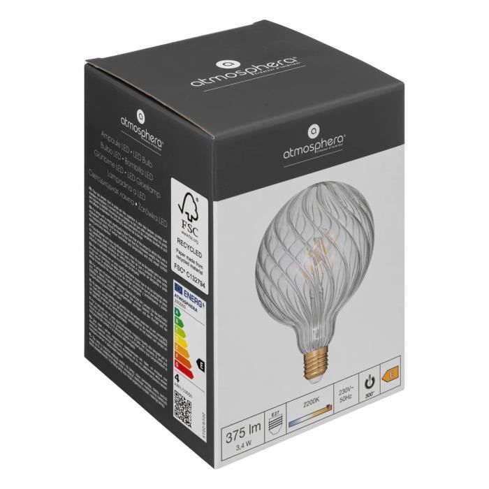 Ampoule LED globe strié G125 filament droit transparent
