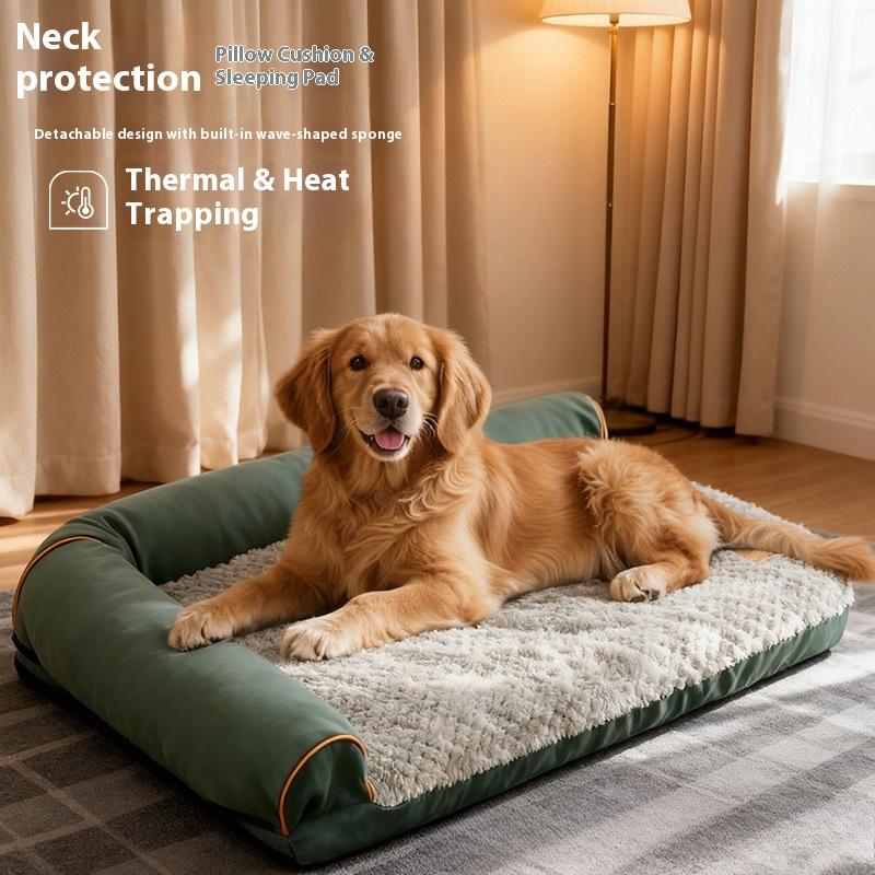 Soft Warm Dog Bed with Bolster Pet Bed Removable Washable Four Season Plush Cushion Comfortable Cats Dogs Cushion Pets Supplies