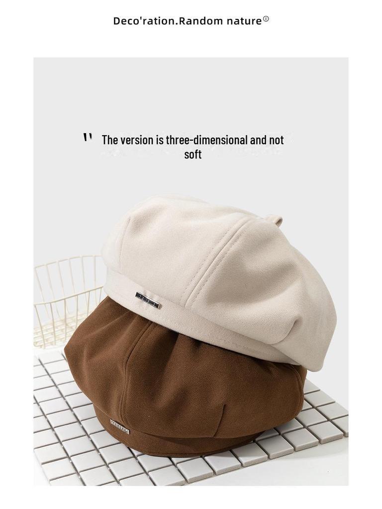 Zhao Lusi Inspired Retro Woolen Beret - Octagonal Painter Hat for Autumn/Winter.
