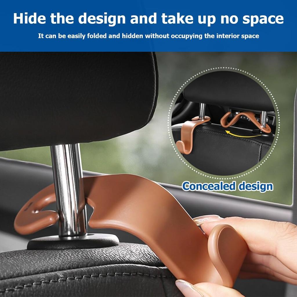 4PCS Car Back Seat Headrest Hooks, Rear Car Seat Storage Headrest Hanger Holder Hooks Organizer, Universal Auto Interior Accessories for Bag Purse