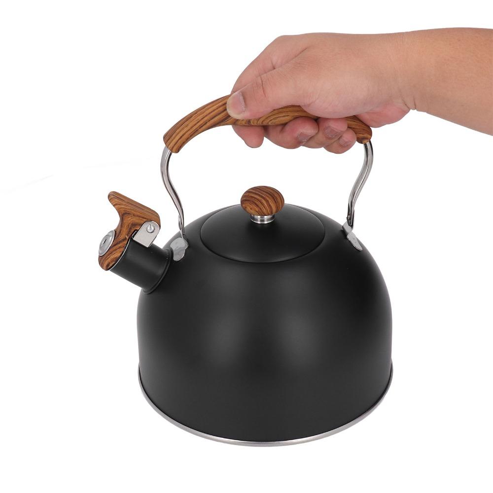 Folding Handle Whistling Tea Kettle Wood Pattern Handle Whistling Tea Pot  Coffee Making