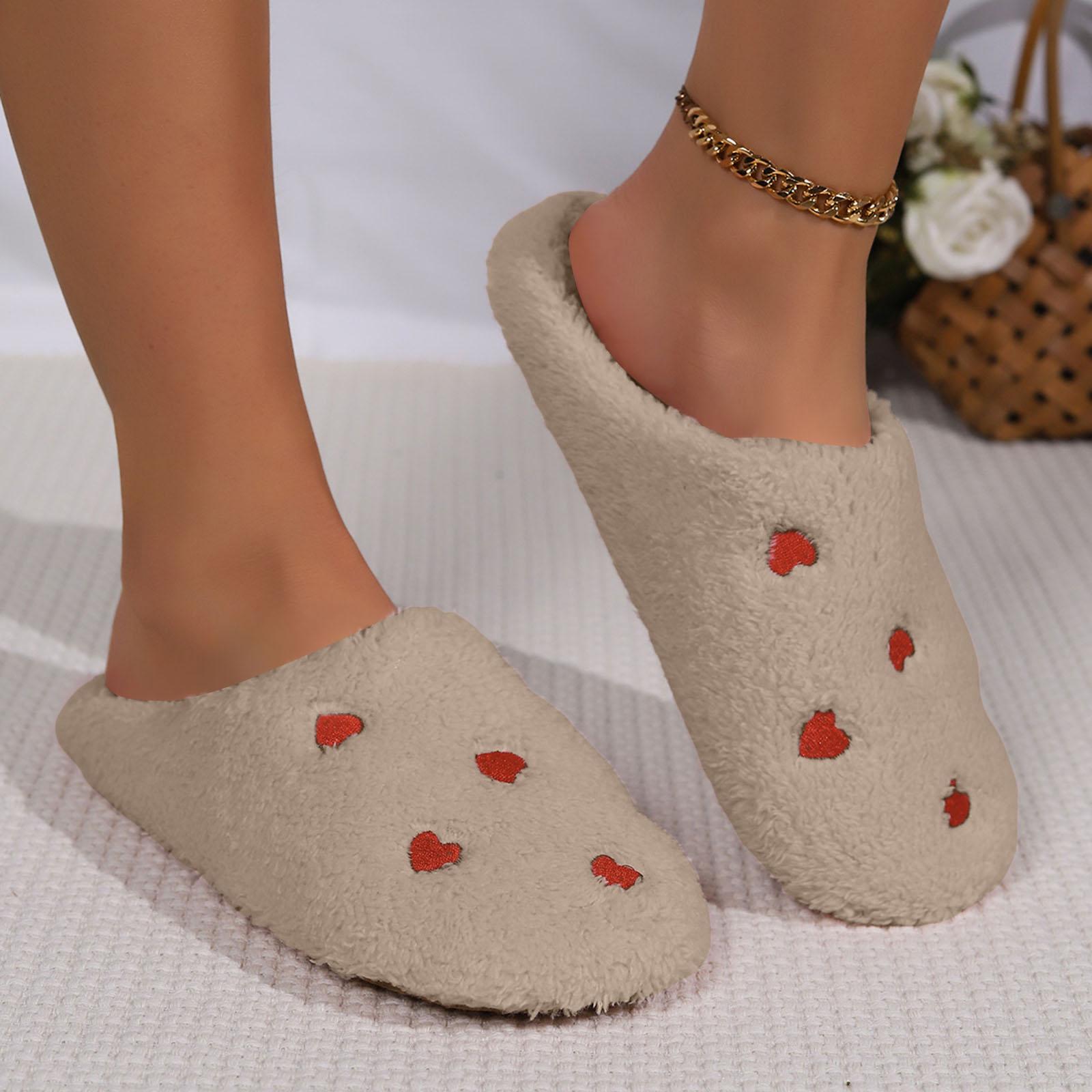 

Women s Small Heart Warm And Comfortable Indoor Home Flat Bottomed Simple Soft Soled Cotton Valentines Day Slippers for Women 36 хакі