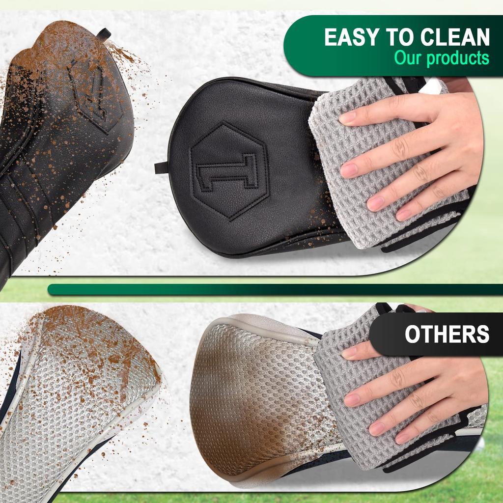 Golf Headcover Set Individual Golf Wood Cover Set for Fairway and Utility Black 3-Piece (1FUT) / Driver, Wood, Clubs, (H (Single))