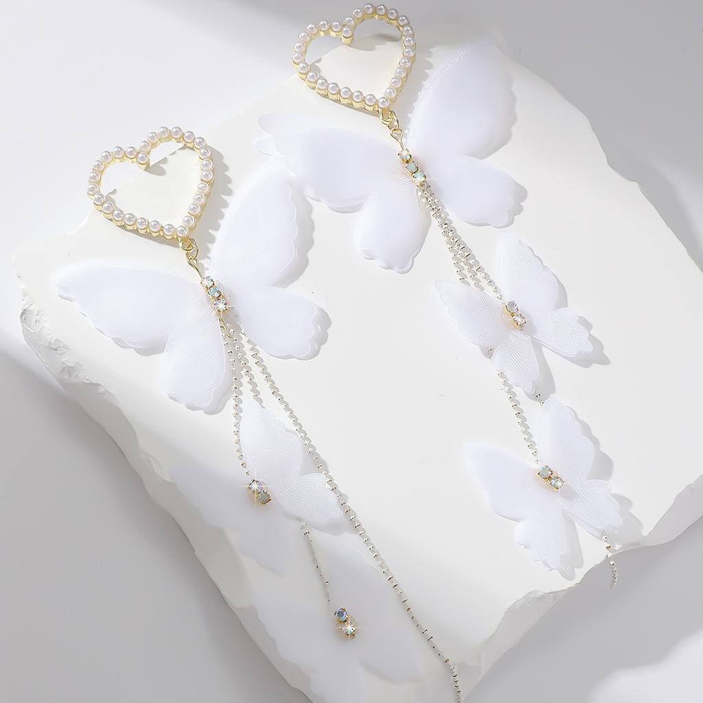 Super Fairy Fabric Butterfly Earrings Female Long Tassel Earrings Show Thin Temperament Versatile Earrings Korean New Trend