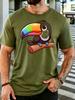 Unisex Soft Cotton Crew Neck Tee Cute Cartoon Rainbow Beak Toucan Perched On Branch Print Loose Animal Tropical Daily Holiday Tops