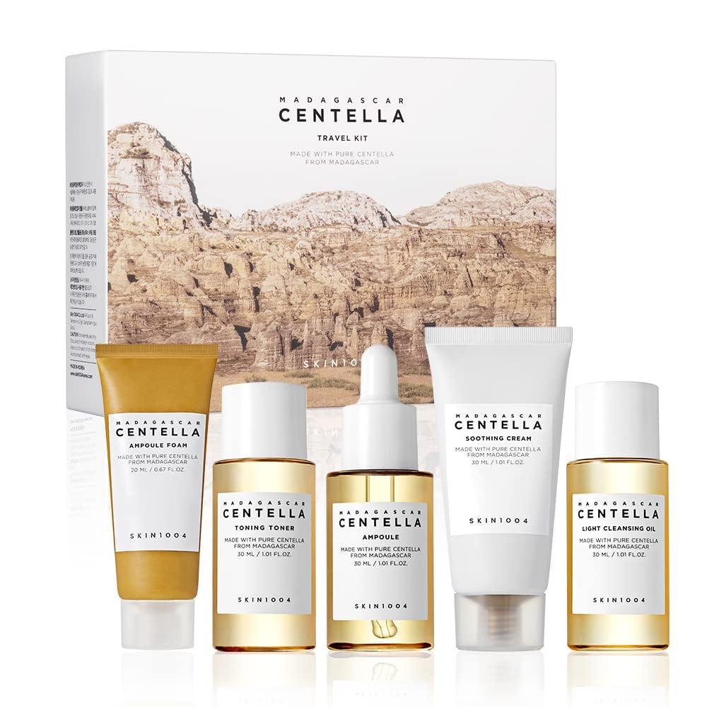 Skin1004 Madagascar Centella Travel Kit – 5-Step Skincare Set (Toner, Ampoule, Cream, Cleansing Oil, Foam) (5pcs)