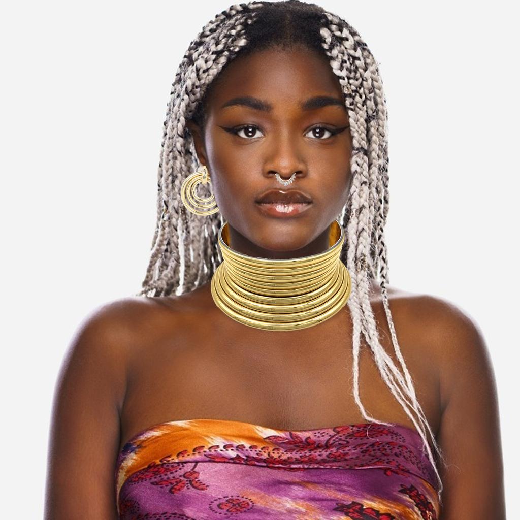 Set di 6 Pezzi Accessori Costume Tribale Nazionale Africano Oro Collo Lungo