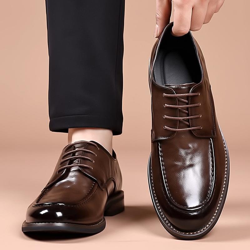 The first layer of cowhide men's high-end light luxury leather shoes solid wood solid foundation leather men's shoes casual single shoes
