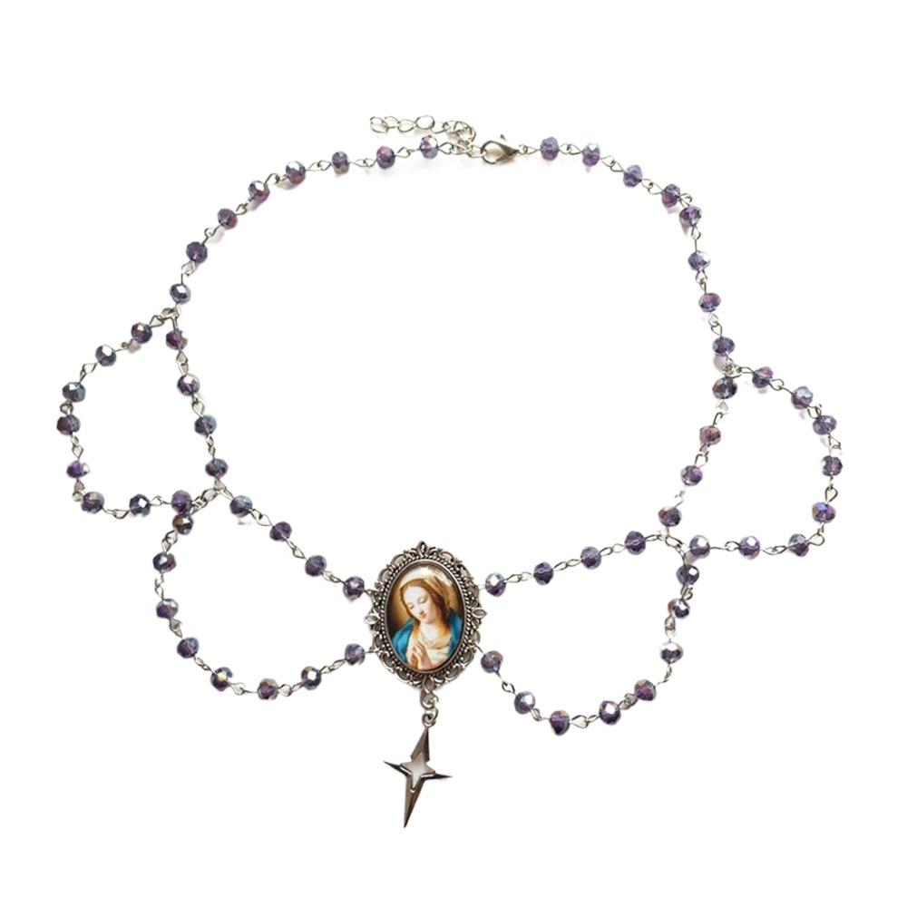 Pearl Tassel Virgin Chokers Necklace Acrylic Religious Jewelry New Cross Necklace  For Women