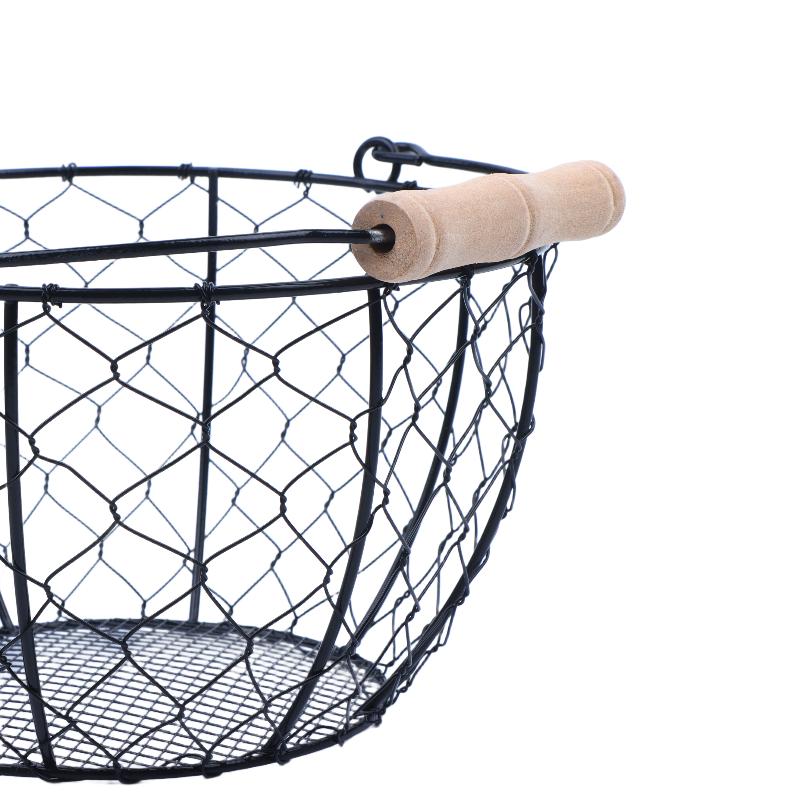 Egg Basket Round Metal Wire Basket With Handle Multipurpose Food Storage Organizer Fruit Vegetable Holder For Kitchen Picnic